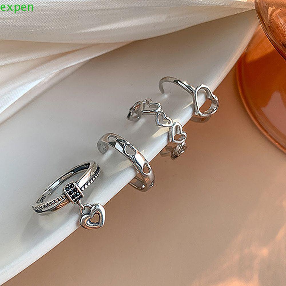 EXPEN Nhẫn Kim Loại Hình Trái Tim Thiết Kế Đơn Giản Cho Nữ