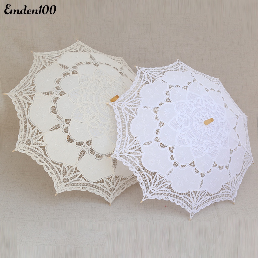 Dù Che Nắng Vải Cotton Phối Ren Hoa Đa Năng Dùng Làm Đạo Cụ Chụp Ảnh