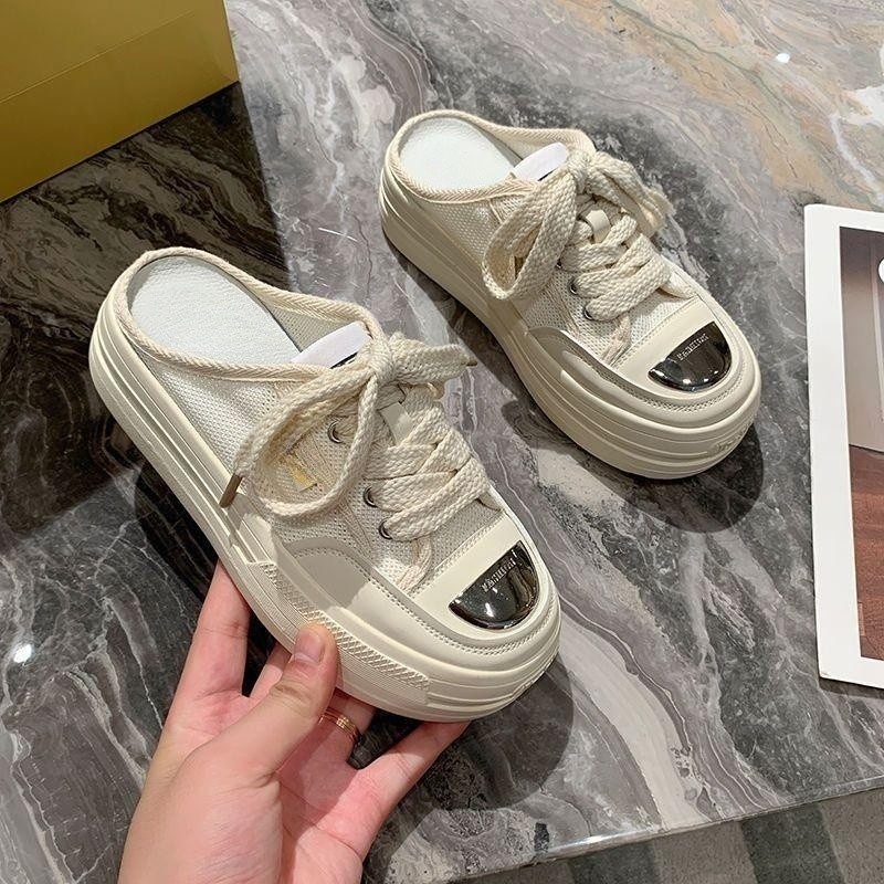 HHH Giày sục nữ 2023New Basic đế độn siêu xinh 2 màu dễ mix đồ đạp gót đế bánh mì