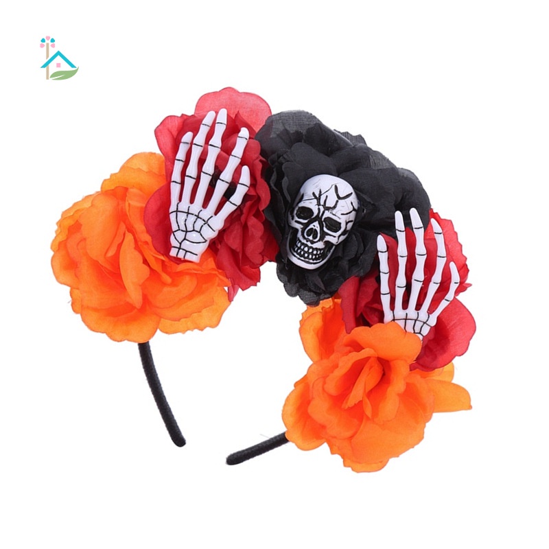 Băng Đô Hóa Trang Halloween Hình Đầu Lâu Hoa Hồng Cho Nữ