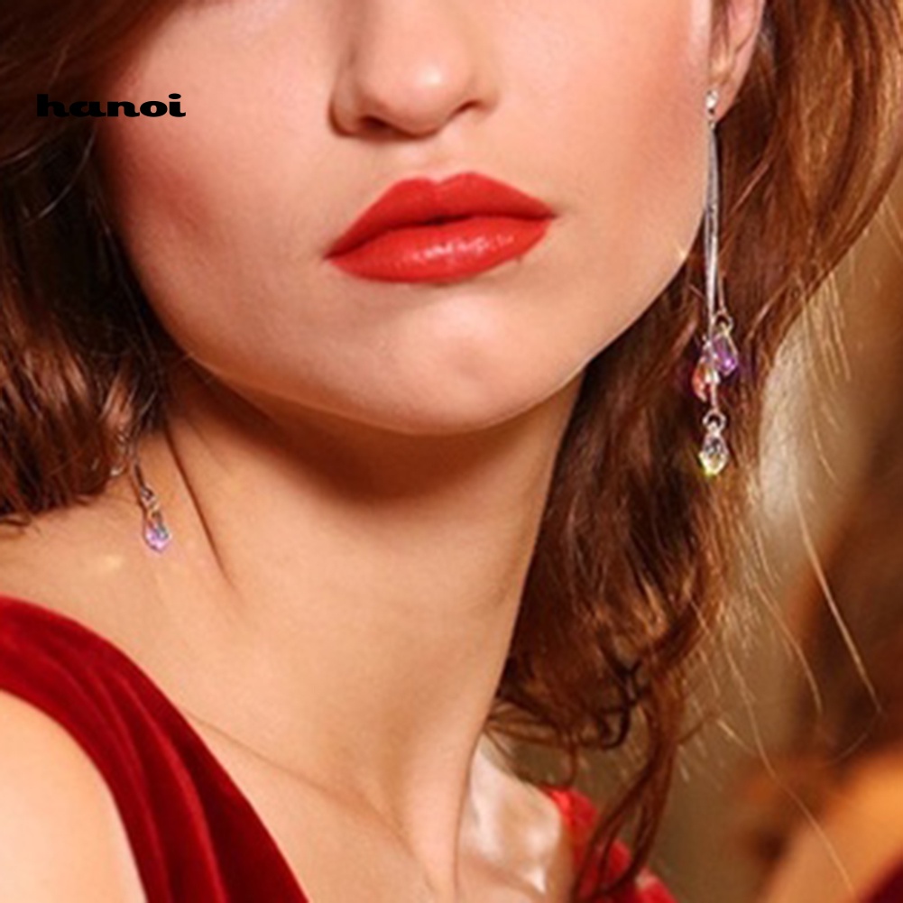 Bông Tai Dáng Dài Đính Pha Lê Nhân Tạo Thời Trang