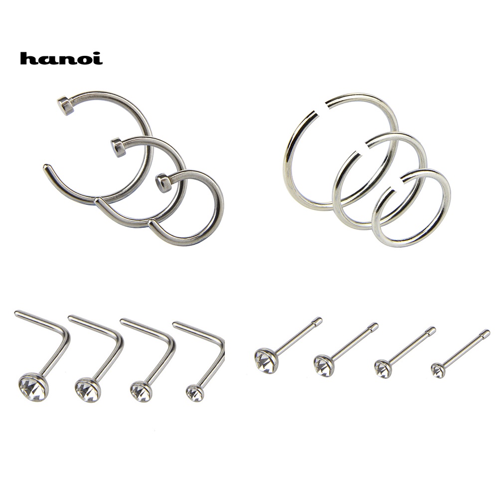 Set 14 Khuyên Mũi Bằng Thép Không Gỉ Đính Đá Cá Tính