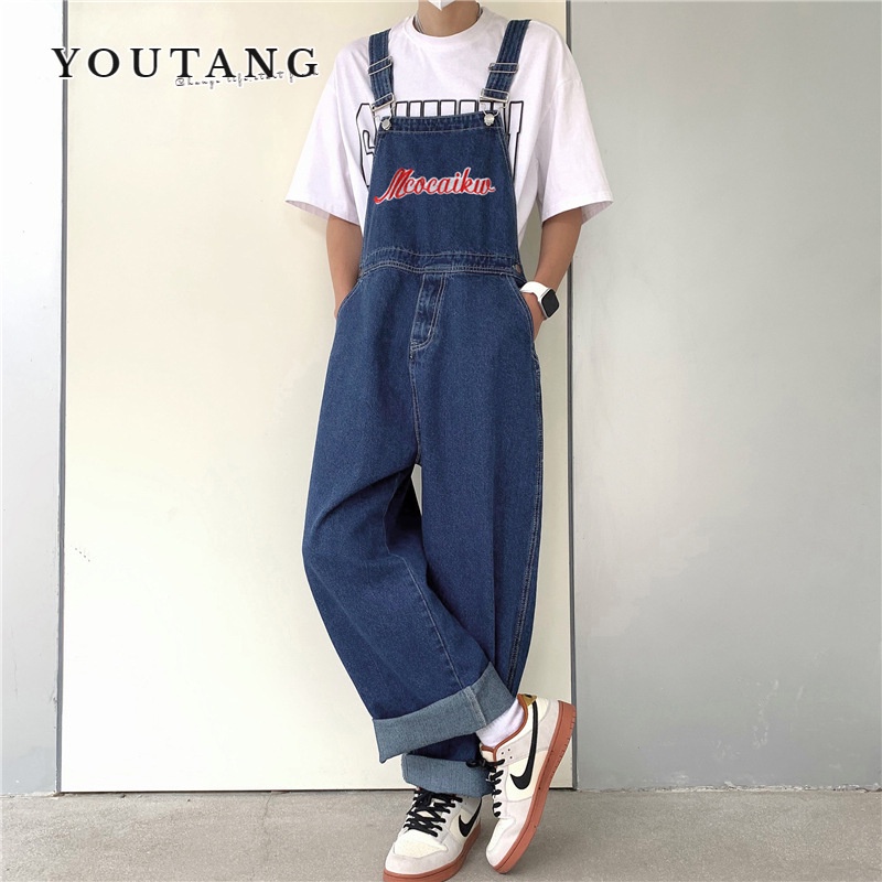 Youtang Quần Jean Ống Rộng Một Mảnh Phong Cách Hong Kong Hàng Mới Dành Cho Nam Sinh