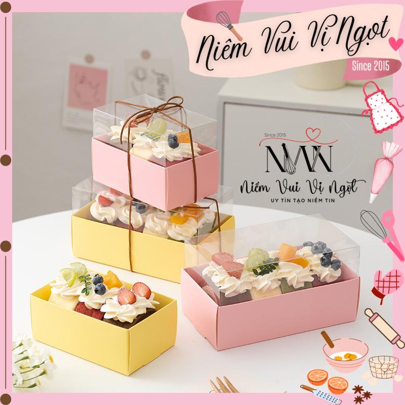 Hộp Giấy Chữ Nhật Nắp Mica Trong Đựng Bánh Bông Lan (18.5 x 10 x 10cm) Set 5