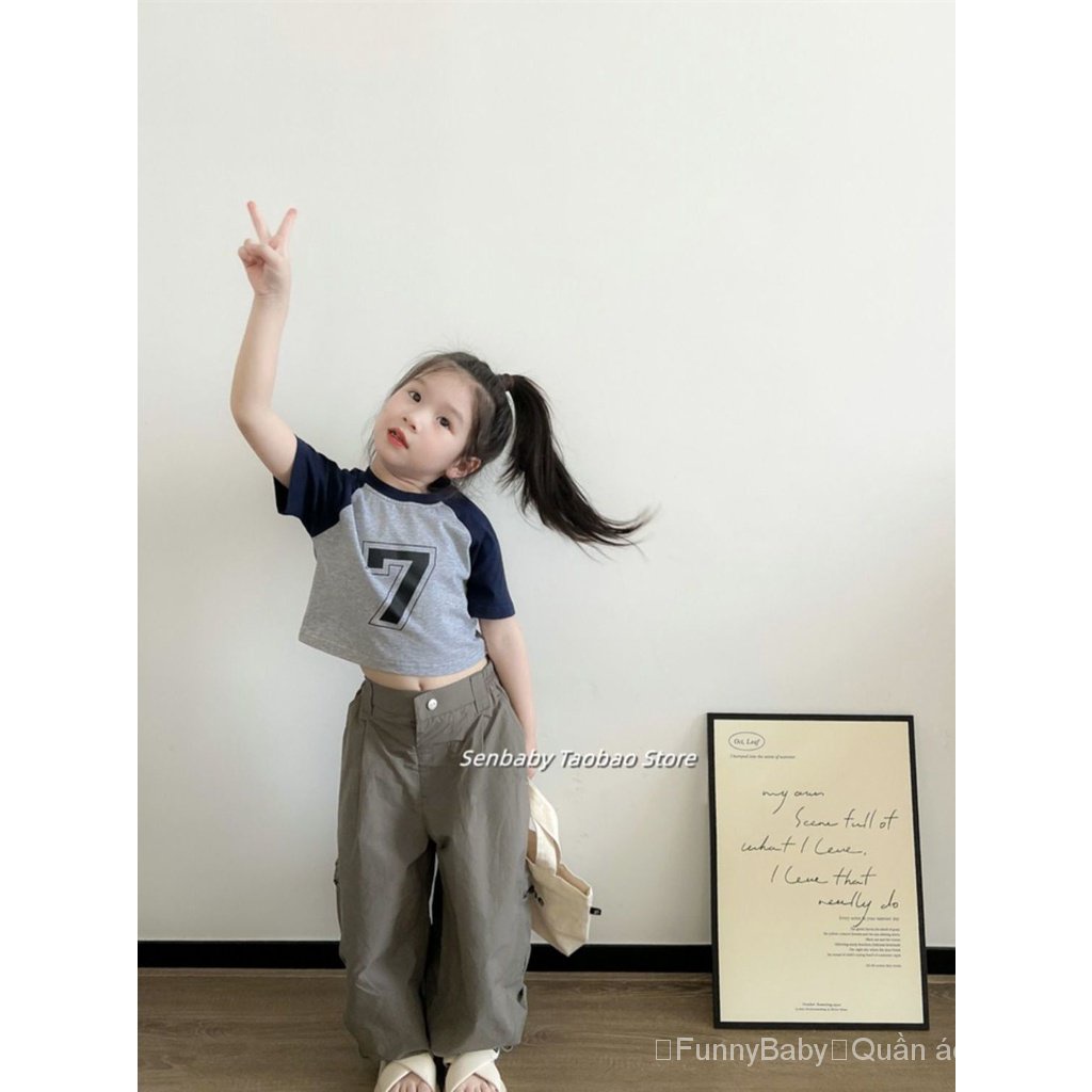 Áo Thun Cotton Tay Ngắn Màu Sắc Tương Phản Phong Cách Phương Tây Thời Trang Mùa Hè Cho Bé Gái