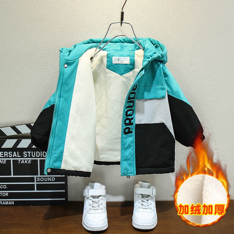 Áo khoác trẻ em Áo Khoác Đệm cotton Lót Nhung Dày Dặn Phong Cách Mới Mùa Đông Cho Bé Trai