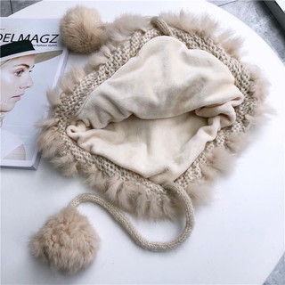 Mũ Len Lông Thỏ Dễ Thương Cho Nữ