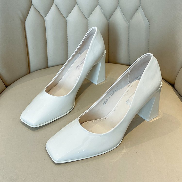 Giày Cao Gót Mary Jane Da Bóng Mũi Vuông Phong Cách Hàn Quốc 2023 Cho Nữ