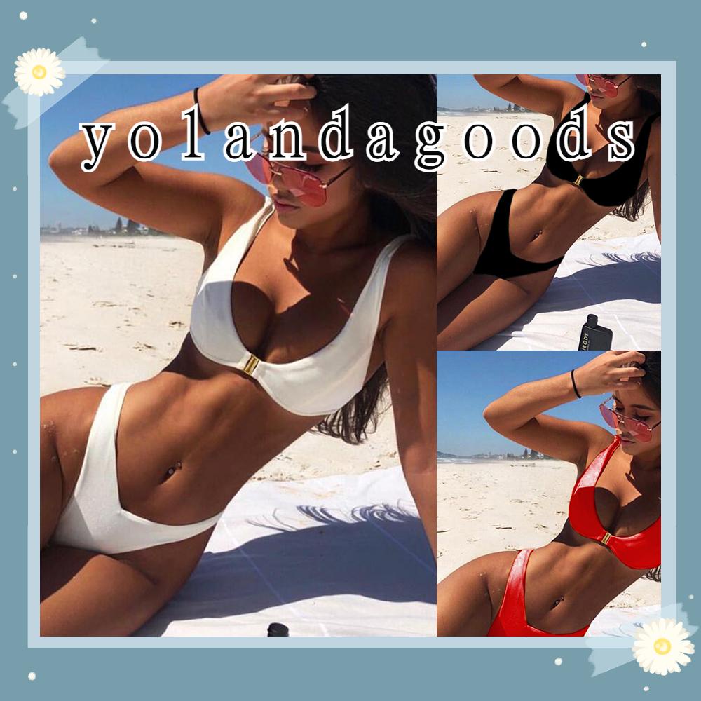 Bộ Đồ Bơi Bikini Hai Mảnh Màu Trơn Quần Lọt Khe Chữ V Lưng Thấp Nâng Ngực Phong Cách Brazil Thời Trang Mùa Hè Cho Nữ