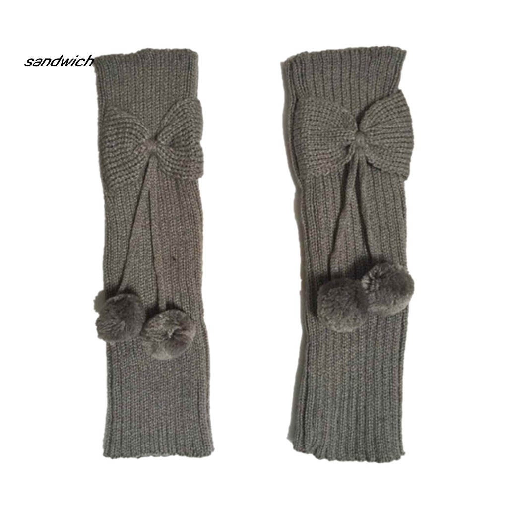 Vớ Ống Chân Dệt Kim Giữ Ấm Màu Trơn Đính Nơ Và Bóng Lông Dễ Thương Cho Bé Gái