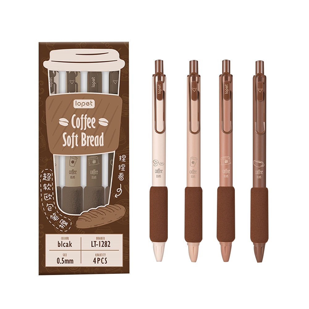 Bút Gel Bấm LOPET COFFEE Mực Đen Ngòi 0.5mm Phù Hợp Viết Sổ Calligraphy, Mực đều viết siêu êm