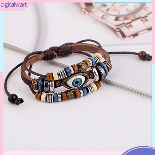 Vòng Tay Da Mặt Hình Mắt Thổ Nhĩ Kỳ Handmade Có Thể Điều Chỉnh Dành Cho Nam Nữ