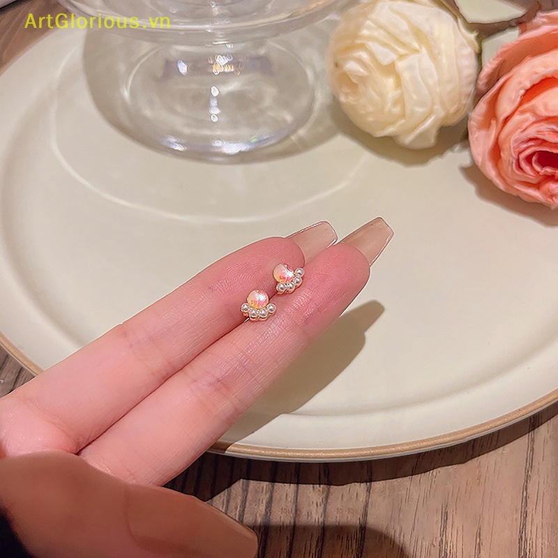 1 Cặp Bông Tai Hình Dấu Chân Mèo Đính Ngọc Trai Giả Dễ Thương Phong Cách Hàn Quốc Dành Cho Nữ