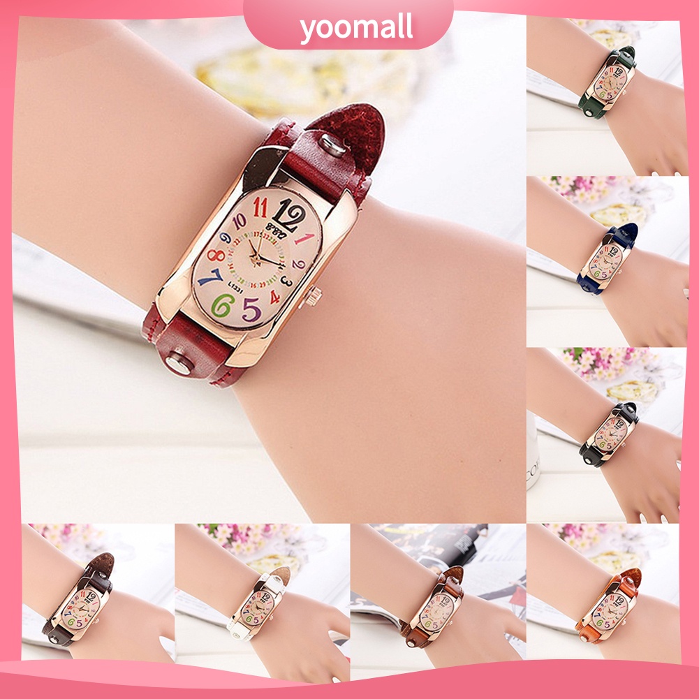 Đồng Hồ Đeo Tay Analog Máy Quartz Dây Giả Da Nhiều Màu Vintage Cho Nữ