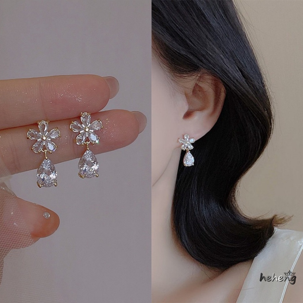 Bông Tai Hình Giọt Nước Đính Đá Zircon Sang Trọng Thời Trang Cho Nữ