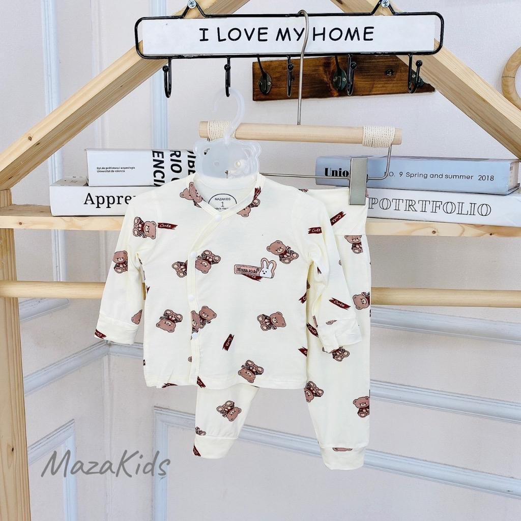 Bộ dài MÀU in hình cạp cao vải petit sợi tre mềm mát cho bé sơ sinh đến 9kg Mazakids