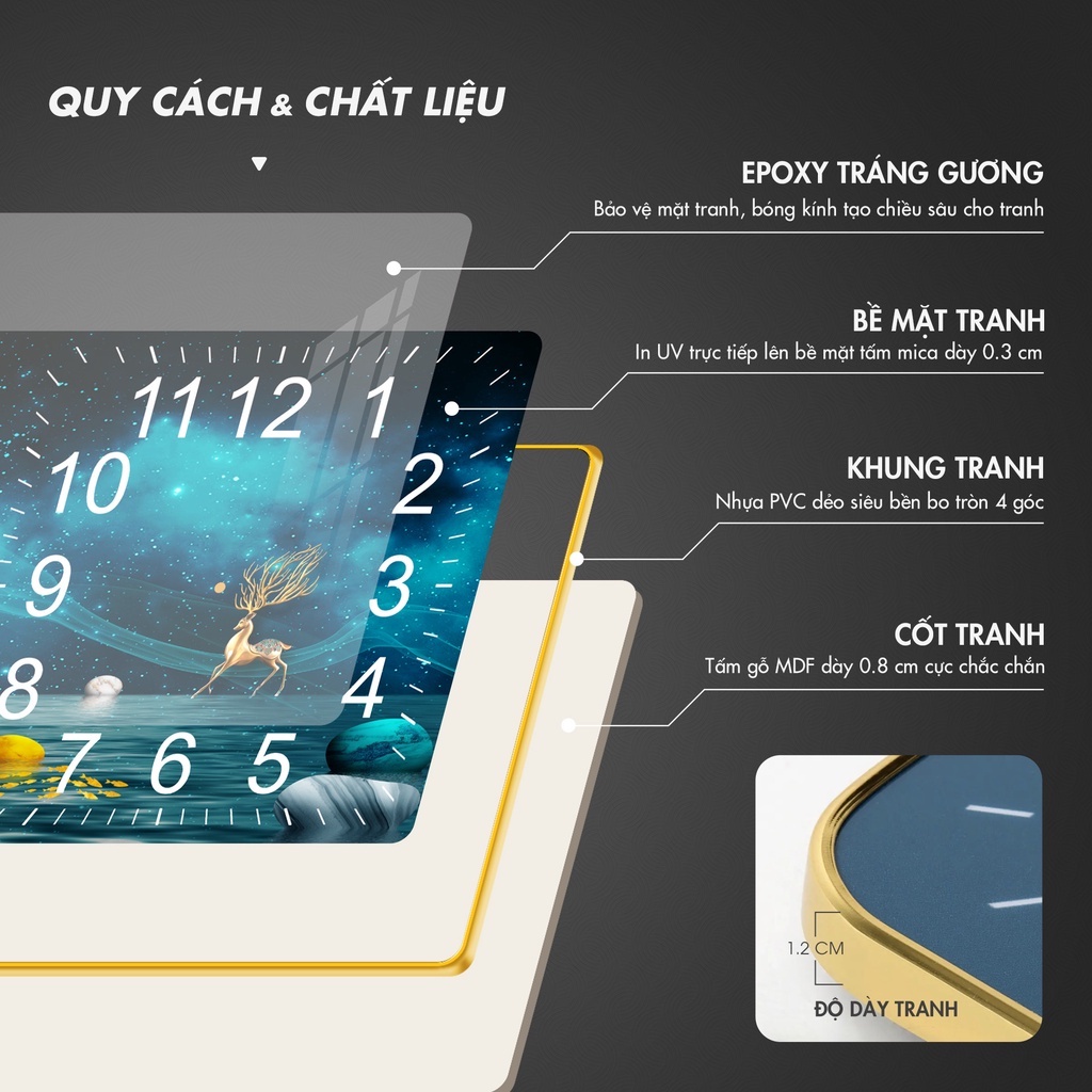 Đồng Hồ Tráng Gương Treo Tường "BÁC HỒ" In UV 5D Cao Cấp