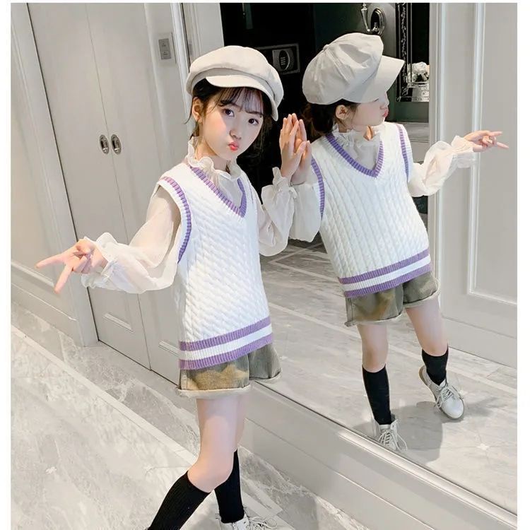 Áo Sweater Không Tay Cổ Chữ V Phong Cách Thời Trang Thu Đông Mới 2023 Dành Cho Bé Gái