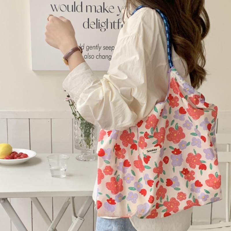 Túi Xách Canvas Dây Rút Cỡ Lớn Họa Tiết Hoa Thời Trang Mùa Hè