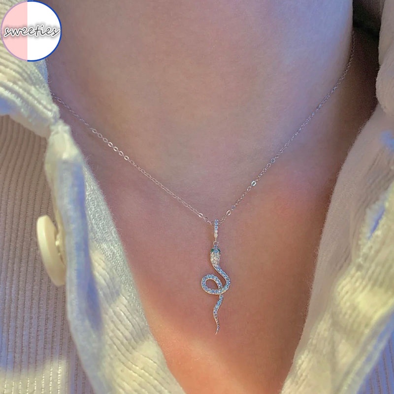 Vòng cổ Mặt Hình Rắn Bằng Thép Không Gỉ Đính Đá zircon Thời Trang Phong Cách Punk hip Hop Dành Cho Nữ