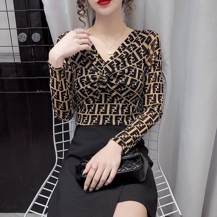 Áo Thun Tay Dài Cổ Chữ V / Áo Thun Tay Dài In Họa Tiết Da Báo Thời Trang Dành Cho Nữ