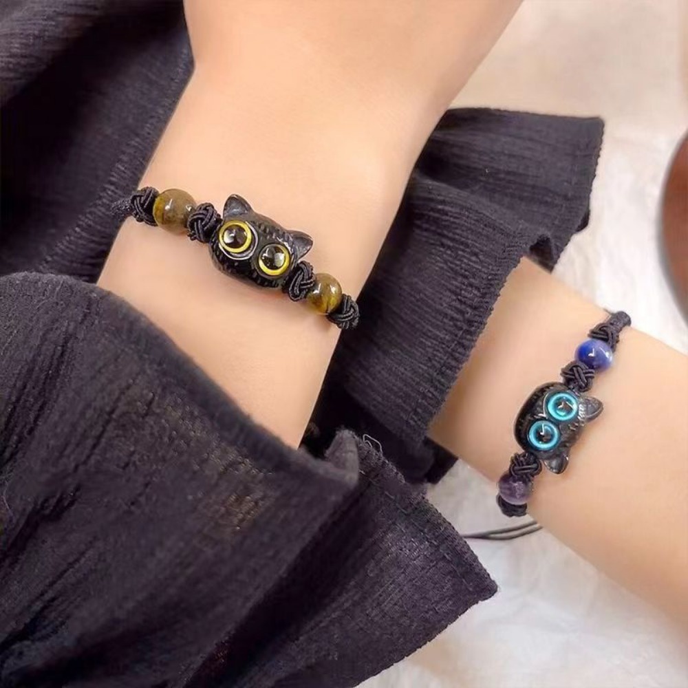 Vòng Tay Dây Bện Mặt Hình Mèo Nhỏ Đơn Giản Thời Trang Cá Tính Chất Lượng Cao Cho Cặp Đôi