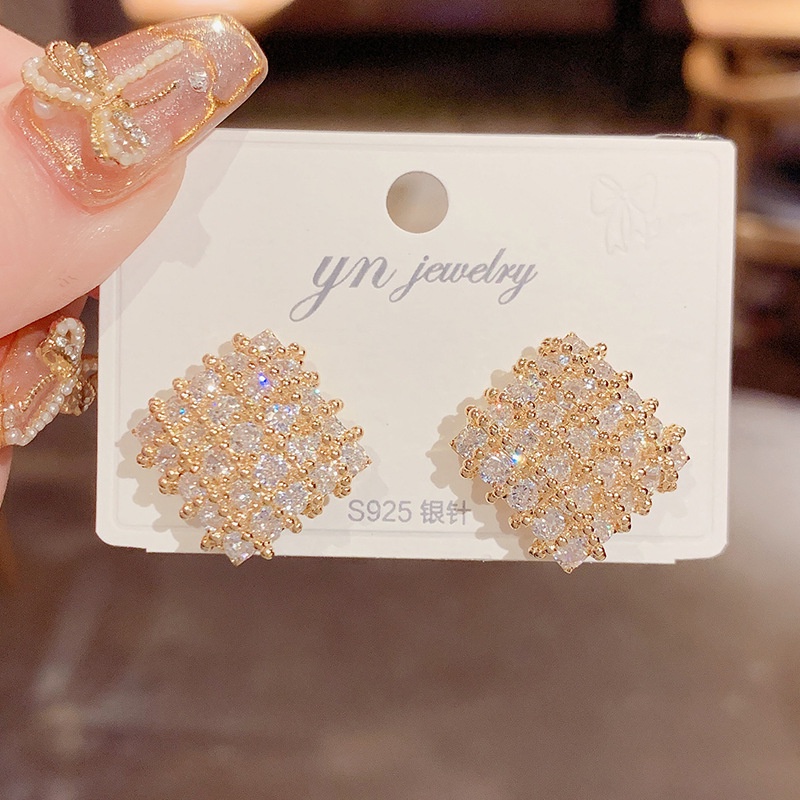 Bông Tai Hình Vuông Đính Đá Zircon Thời Trang Nhật Hàn