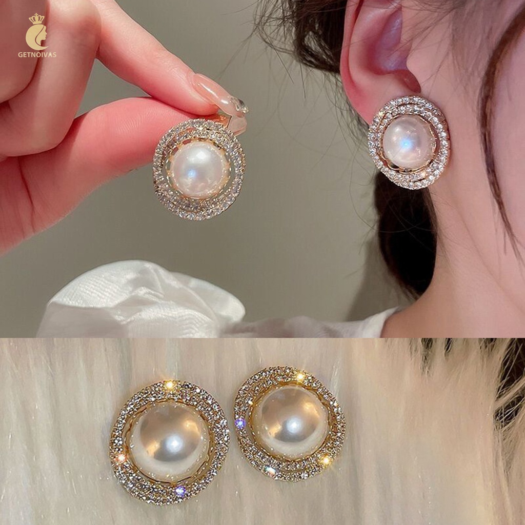Khuyên tai GETNOIVAS đính đá phối ngọc trai giả sang trọng