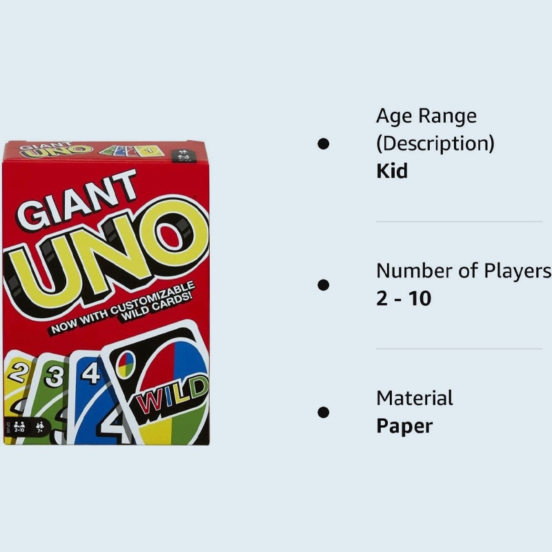 ​Giant UNO Card Game for Kids, Adults & Family Night, Oversized Cards & Customizable Wild Cards for 2-10 Players