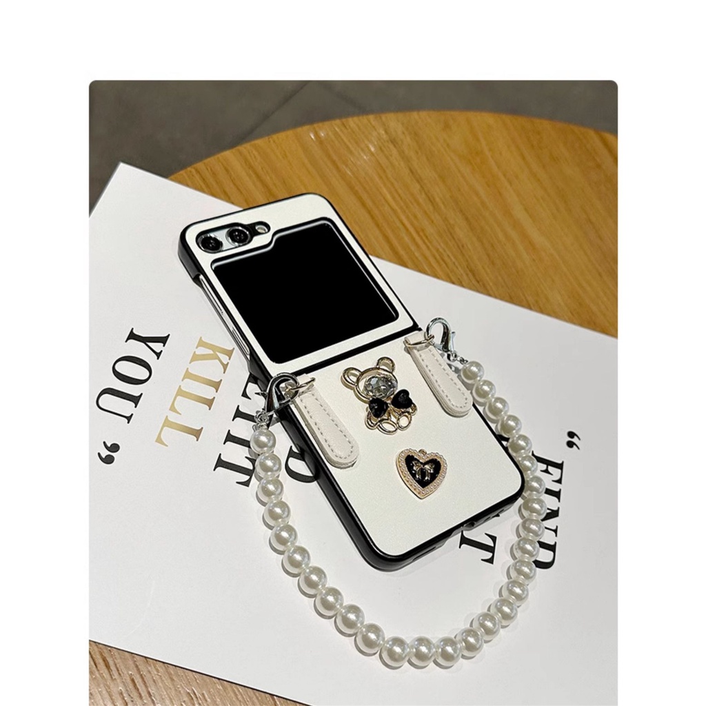 Bao Da Điện Thoại Nắp Gập Hình Trái Tim / Gấu Đính Đá Cho samsung galaxy case z flip 4g 5 4 3 5g z flip5 zflip5 flip4 zflip3