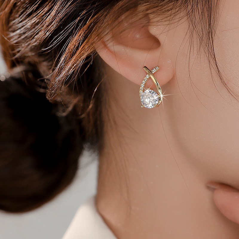 Bông Tai Hình Chữ Thập Đính Đá Zircon Đơn Giản Độc Đáo Thời Trang Cho Nữ