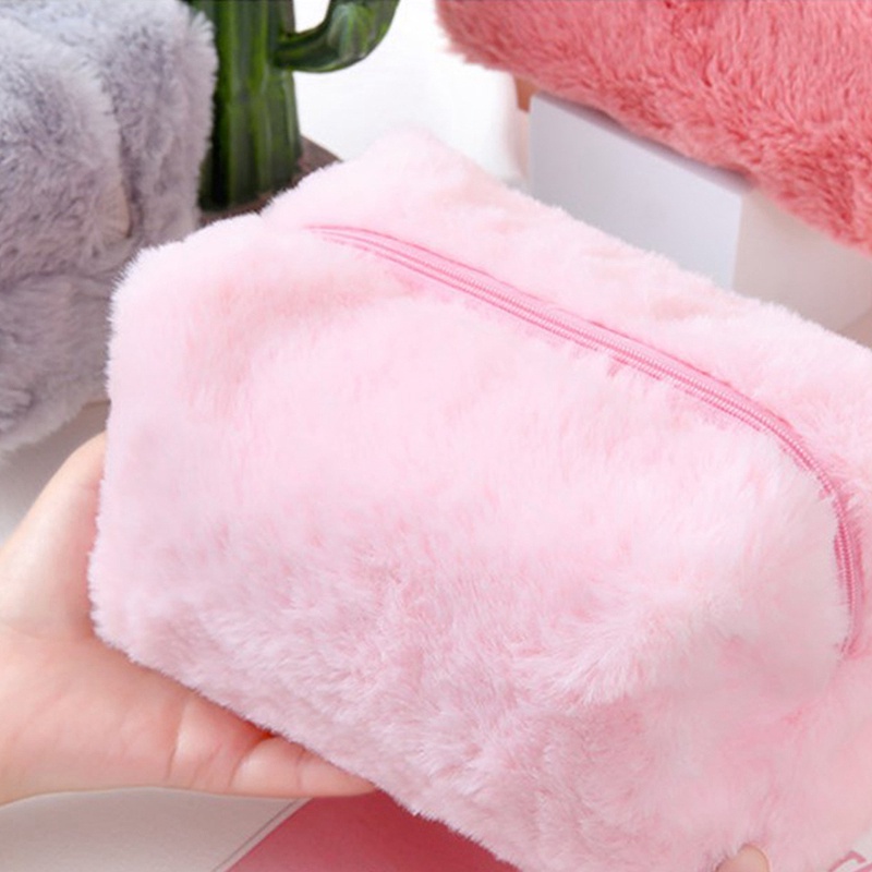 Túi Đựng Bút Màu Macaron Phối Lông Xù Sáng Tạo Dễ Thương