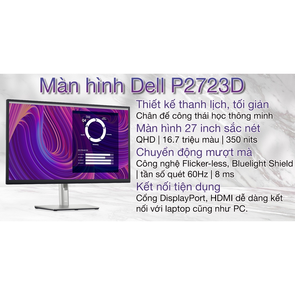 MÀN HÌNH DELL P2723D (27 INCH/QHD/IPS/60HZ/8MS/350 NITS/HDMI+DP+USB)