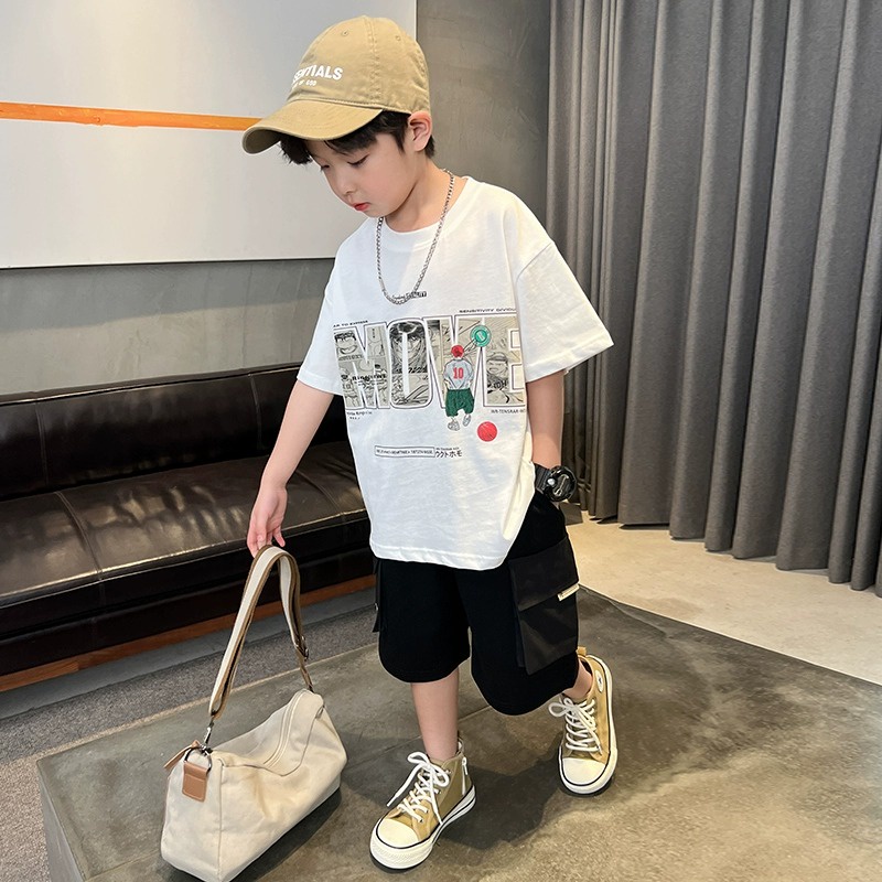 Yidanl Mới Áo Thun Tay Ngắn Dáng Rộng Chất Liệu 100% Cotton Cho Bé Trai