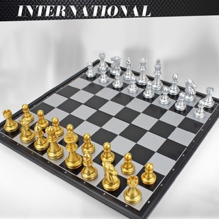 Foldable Travelling Magnetic Silver & Gold Chess & Checkers Set Board Game