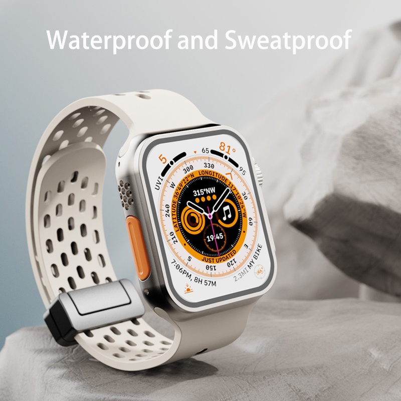Dây đeo thông gió lỗ d khóa thể thao dây đeo từ tính dây đeo bằng silicon mềm cho Apple smartwatch series 8 6 se 6 4 4 4 45 49mm