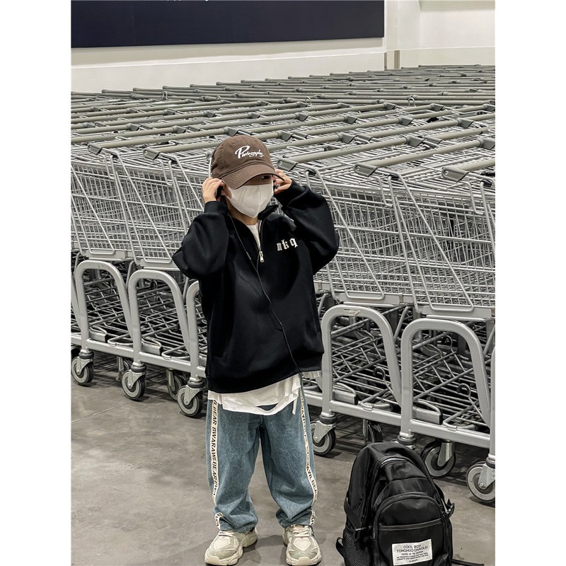 Quần jean bé trai QB360 sz 90-150 màu xanh sọc chữ, quần chất denim cho bé thời trang thu đông