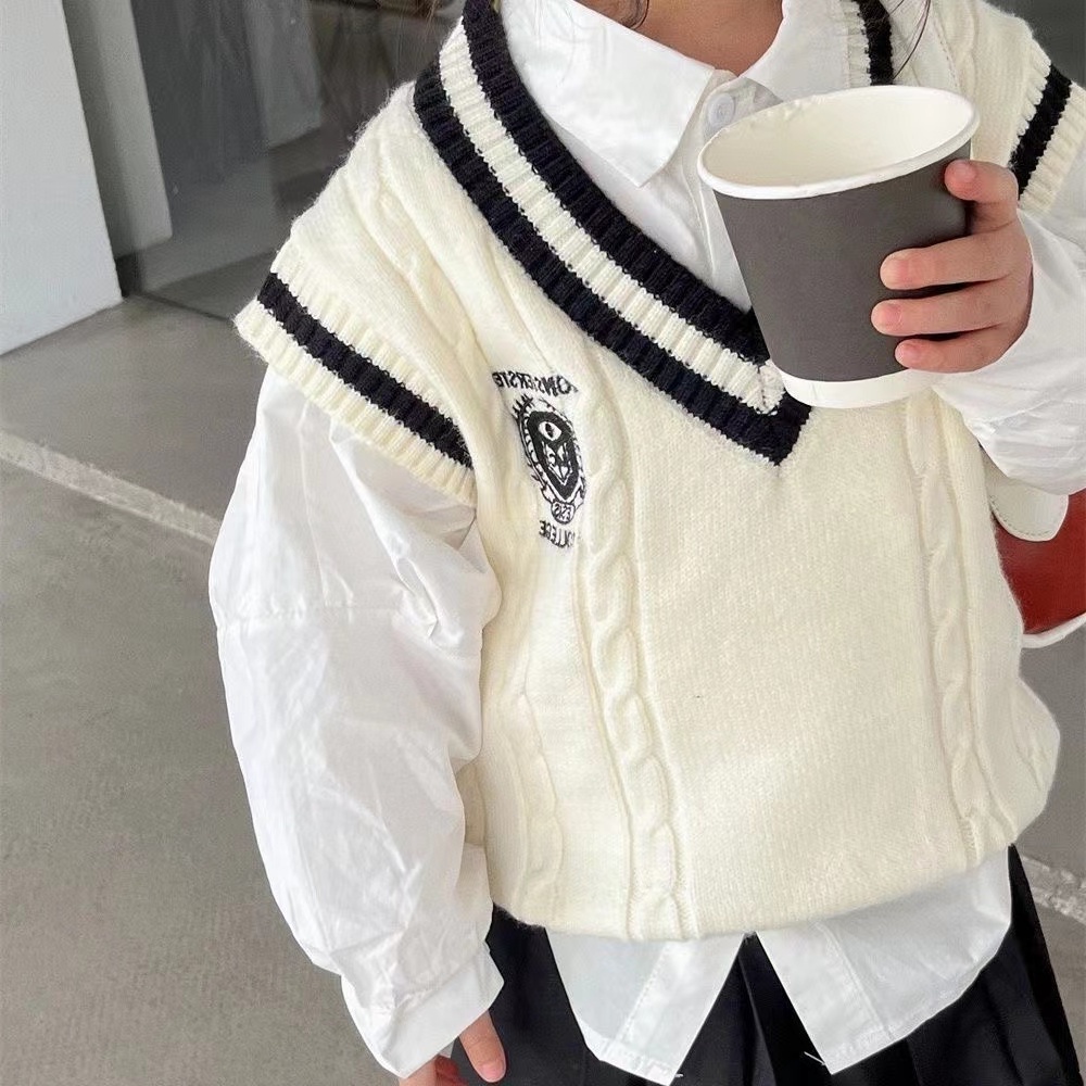 Áo Ghi Lê Dệt Kim Phong Cách Preppy Hàn Quốc Thời Trang Xuân Thu Cho Bé