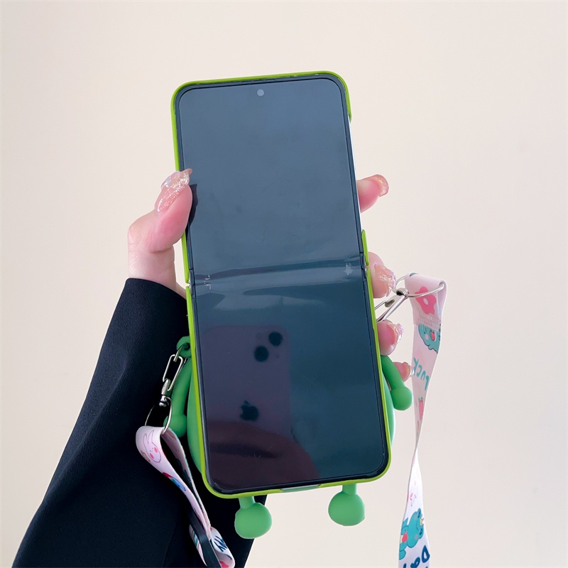 Samsung galaxy z flip 3 flip4 case cubic sausage mouth frog coin purse satchel z flip 5 case gấp ngăn ngừa rơi