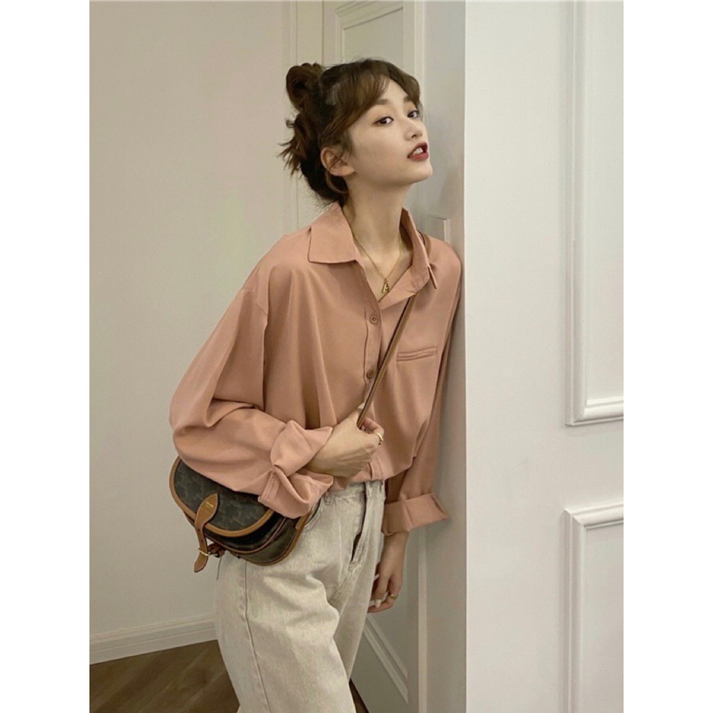 Áo sơ mi nữ SUXI dài tay form slim-fit đơn giản dễ phối đồ mùa thu phong cách Hàn Quốc
