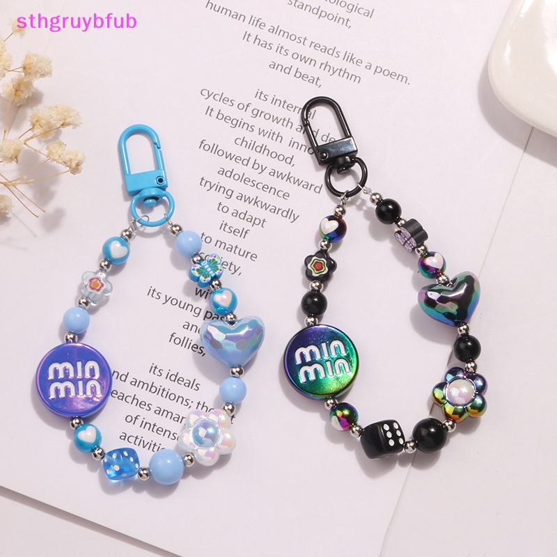 Sthb acrylic màu-mạ trái tim tình yêu móc khóa hoa dễ thương đính cườm túi đeo chìa khóa mặt dây chuyền ch phụ kiện trang trí hộp đựng tai nghe vn
