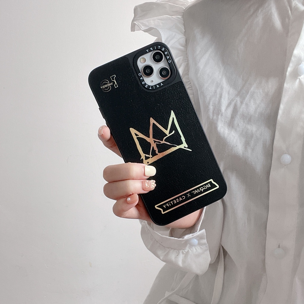 Artist basquiat crown dinosaur formula leather texture casetify phone case cho iPhone 15 14 13 12 11 pro max plus x xs xr, vỏ cứng