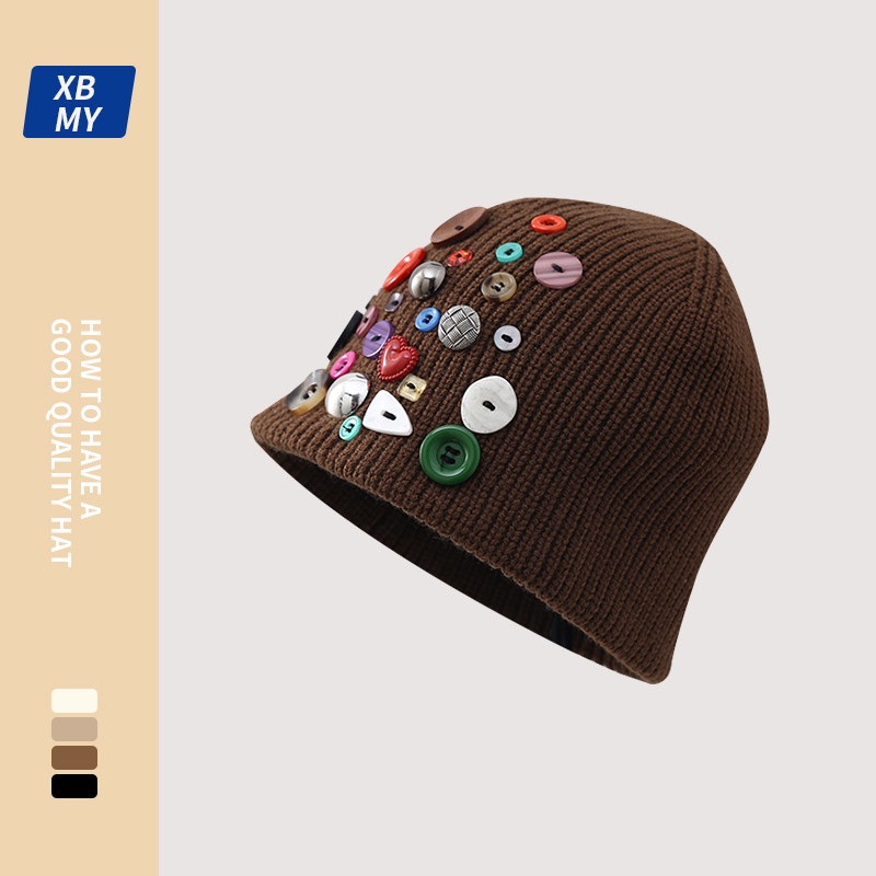 Mũ dệt kim nút đầy màu sắc thời trang phong cách hàn quốc