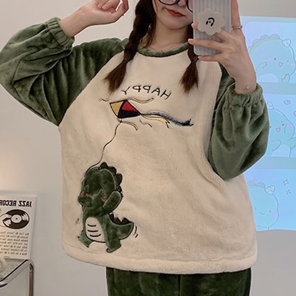 Bộ đồ ngủ nữ fluffy kawaii leisure loose two-piece sleepwear set