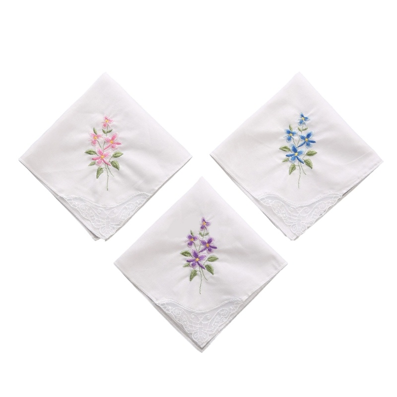 Khăn Tay cotton Mềm Mại Hình Vuông Thêu Họa Tiết Nhiều Màu Sắc Cho Nữ