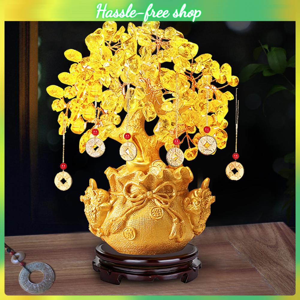 MiniHouse Cây Tiền Thạch Anh Vàng Đôi Cóc Phong Cách Bonsai Tài Lộc Màu Trang Trí May Mắn