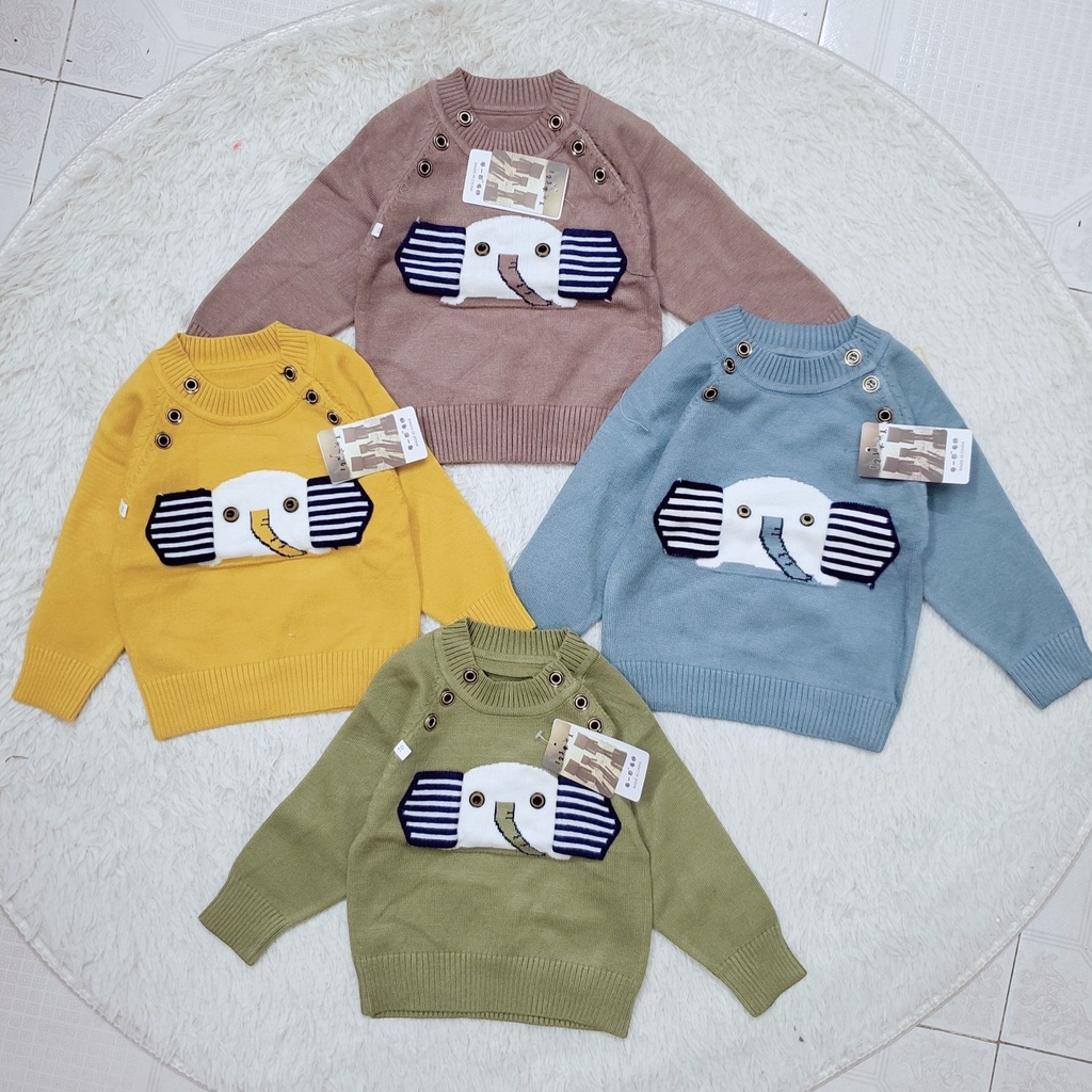 Áo len dài tay mùa đông chui đầu có cúc vai hàng quảng châu len mịn dày dặn cho bé trai 6-12kg