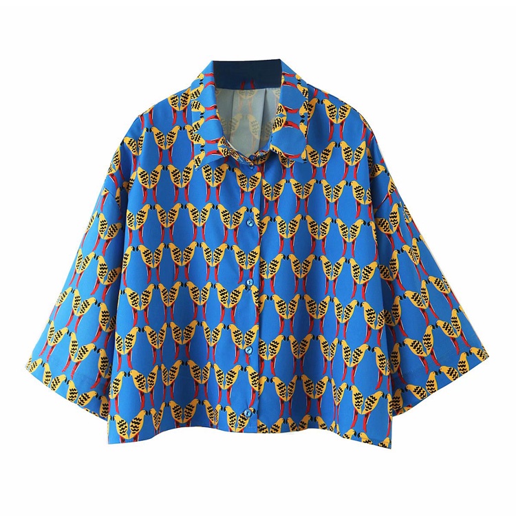 Zara phong cách mới in satin áo sơ mi rời + quần short bộ 35