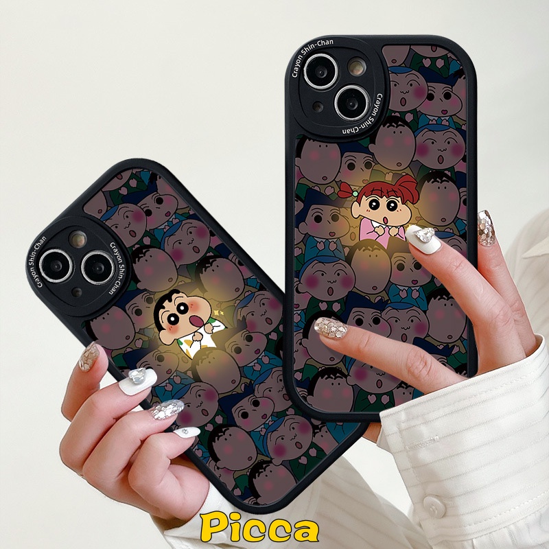 Cặp đôi ốp lưng mềm tương thích cho iphone 11 12 pro max 8 7 6 6s plus se 2020 x xs max 13 14 7plus xr phim hoạt hình dễ thương bút chì màu shin-chan fashion girl boy ốp lưng tpu mềm chống sốc