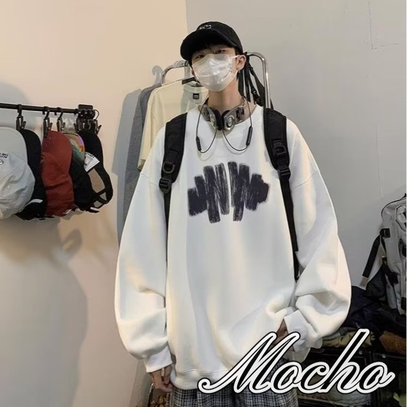 Mocho áo len nam mới của mỹ đường phố cổ điển cao cấp graffiti in hình cổ tròn cặp đôi dài tay rời trên cùng